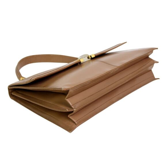 Lou Taylor BEIGE BROWN LEATHER FLAP POCKETBOOK BAG HANDBAG MEDIUM SATCHEL PURSE - Picture 6 of 16